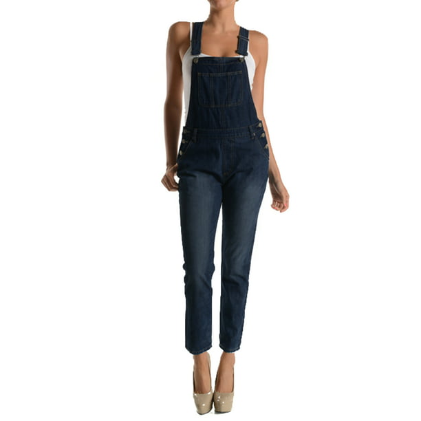 V.I.P.JEANS Casual Blue Jean Bib Strap Pocket Overalls for Women Slim Fit Junior or Plus Sizes Assorted Styles 